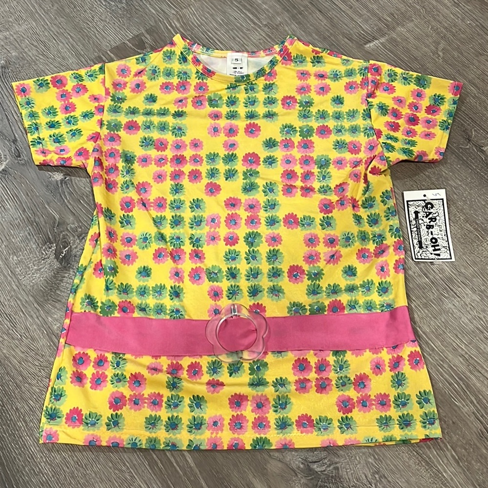 NEW TRUE VINTAGE 90's DEADSTOCK KIDS RETRO FLORAL PRINT BELTED STRETCH SHIRT